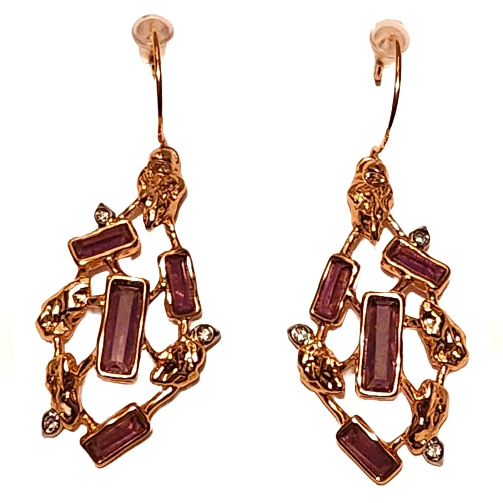Alexis Bittar purple gold dangle earrings - Picture 1 of 5